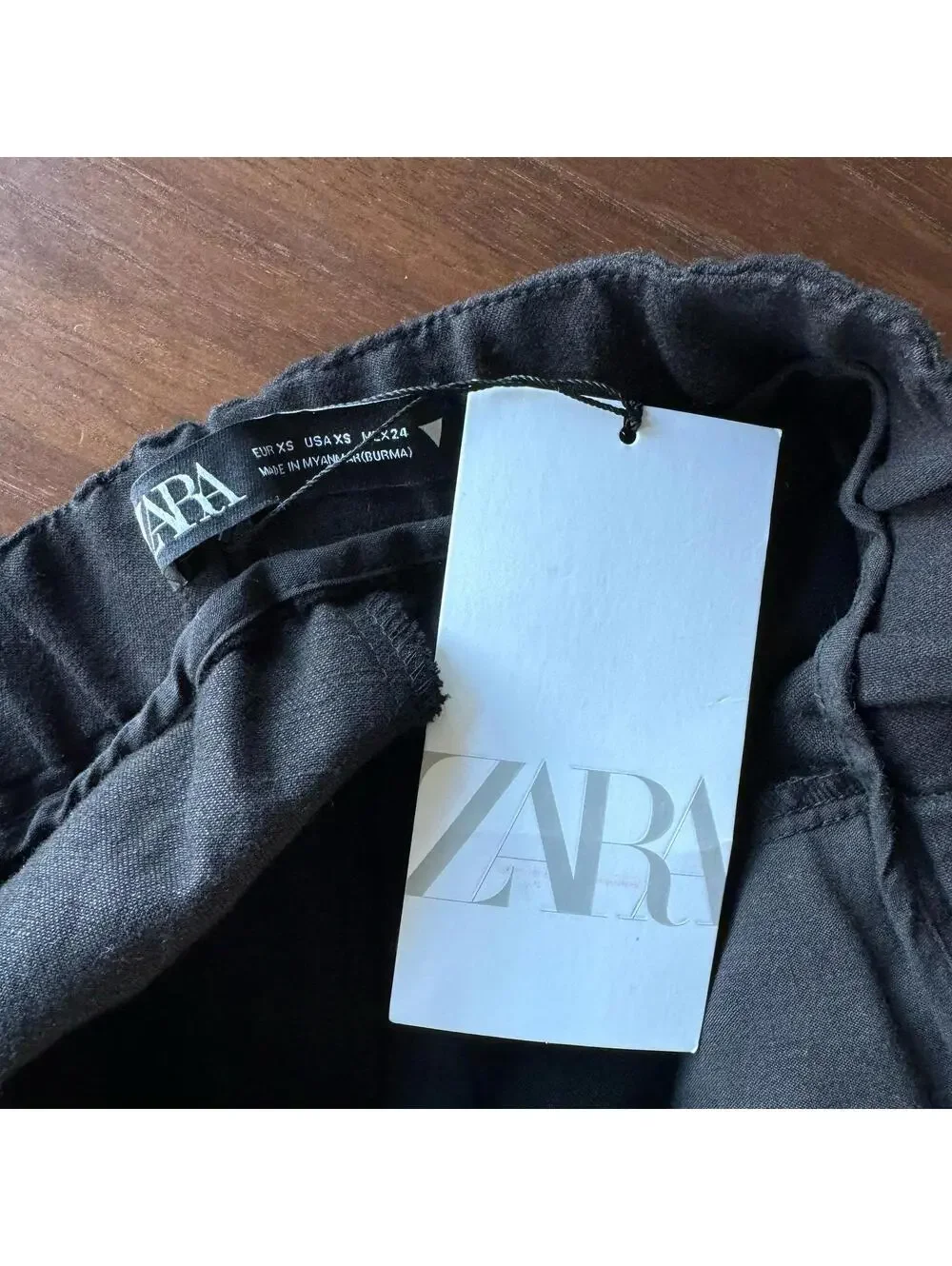 Zara NWT Black Linen Blend Carrot Fit High Waist Trousers Pants XS